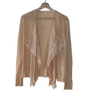 Eileen Fisher Linen/Silk Cardigan Peach Open Drape Waterfall Long Sleeve Size S‎